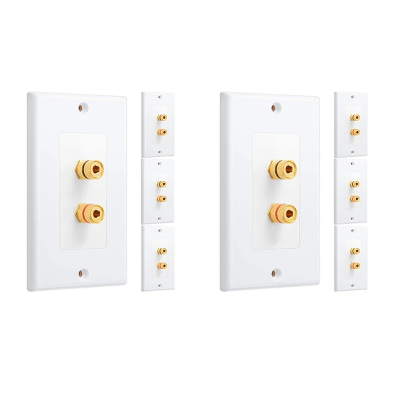 T82C Hot Sale-8 Pack Single Gang 1.0 Speaker Wire Wall Plate (Banana Plug Wall Plate) For 1 Speaker, White