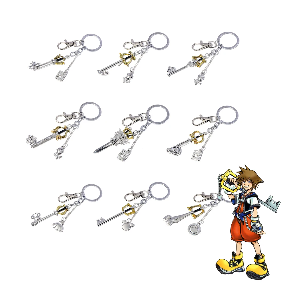Jogo reino corações sora chave chaveiro lâmina arma modelo removível metal chaveiro carro masculino feminino saco acessórios jóias
