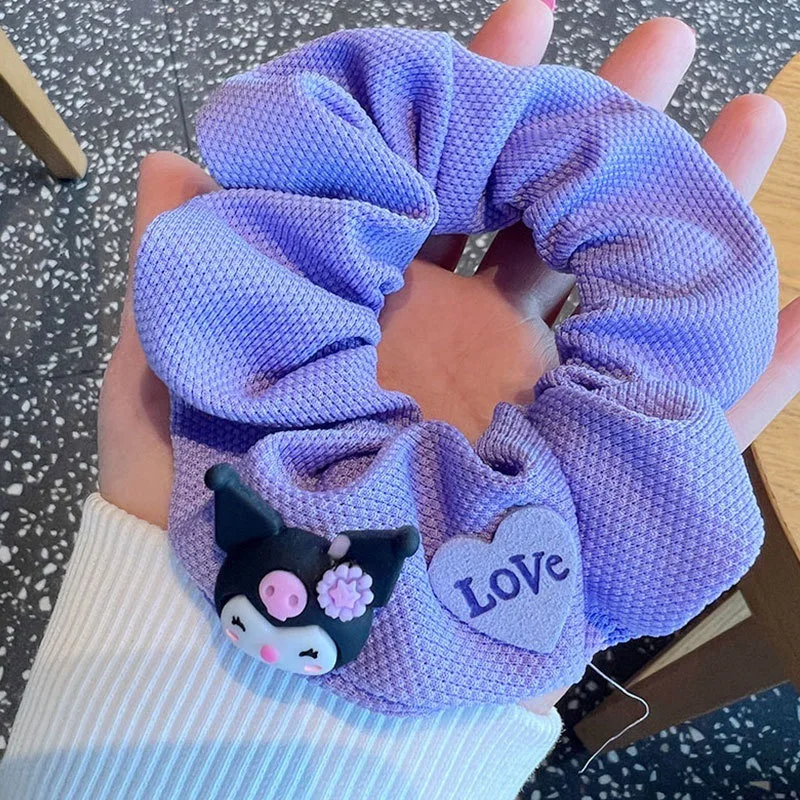 Kawaii Sanrio Scrunchie Girls Hair Bands Cute Cartoon Kuromi Hair Rope Elastic Headband Hair Accessories Holder Holiday Gift