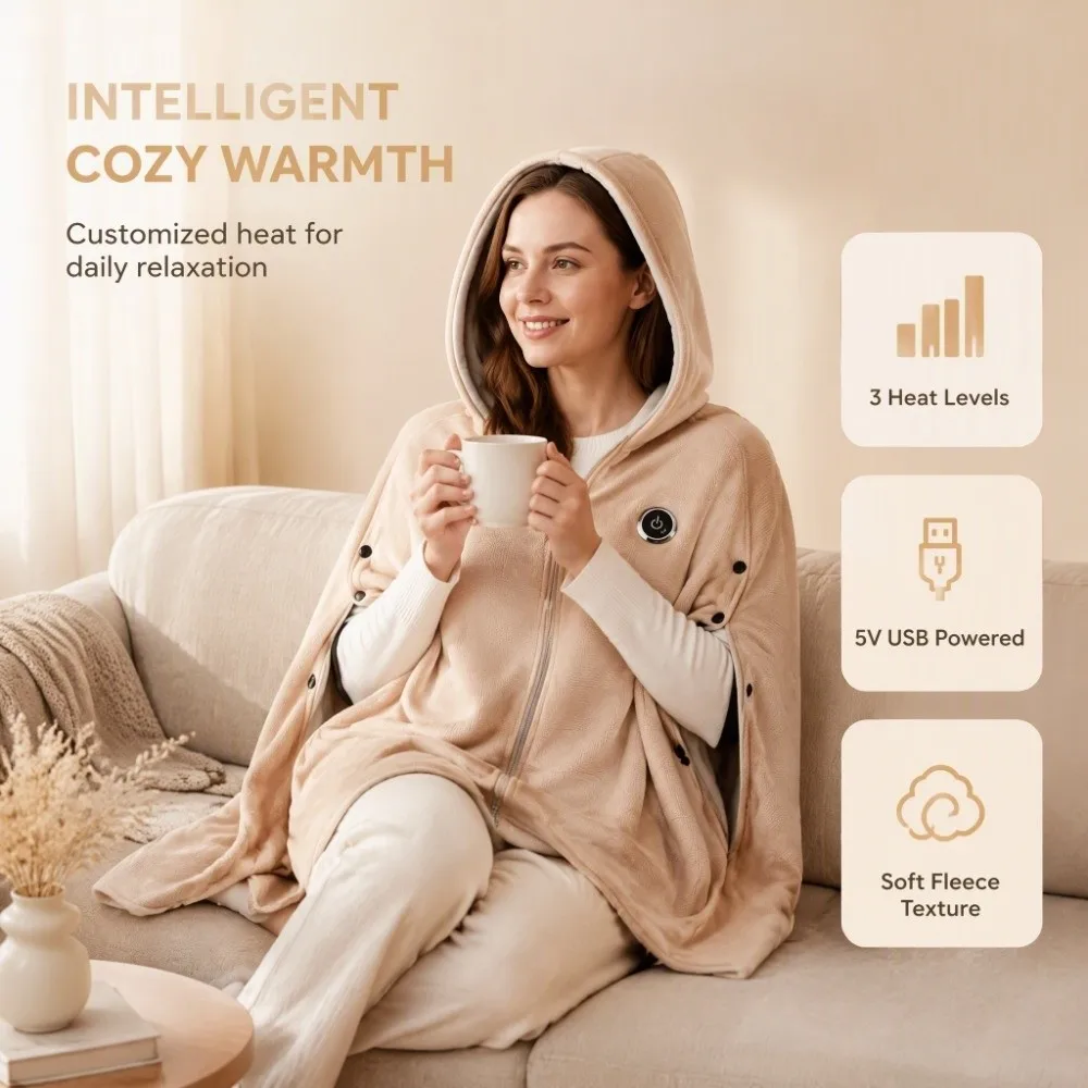 3 Heated Level USB Heating Shawl Washable Warm Comfort Outdoor Camping Thermal Blankets USB Powered Soft Fabric