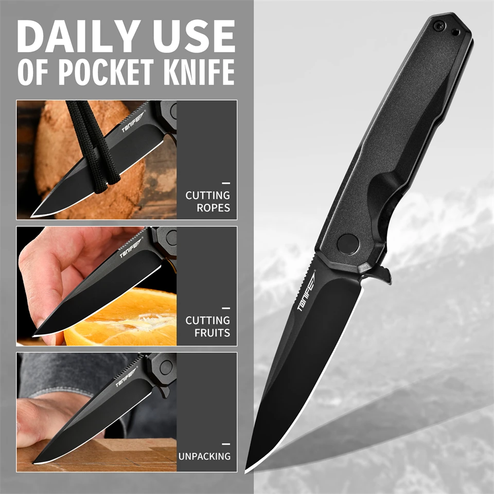 Tonife Pocket Folding Knife Survival EDC Tool Outdoor Camping Hunting Tactical Knife 8Cr14Mov Blade Aluminum Handle Tactical