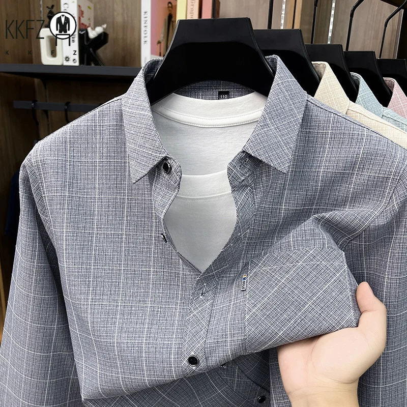 

Men Business Plaid Short Sleeve Shirt Formal Button Up Tops With Chest Pocket For Office Work And Daily Casual Use