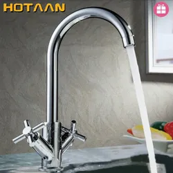 HOTAAN Dual handle cold and hot water mixer tap kitchen sink tap ,kitchen mixer,round swivel Kitchen Faucets,torneira