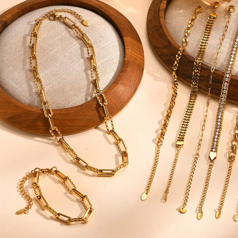Women Stainless Steel Chain Bracelet,18K Gold Plated Twist Paperclip Adjustable Link Bracelet,Chunky Stackable Layered Jewelry image 5