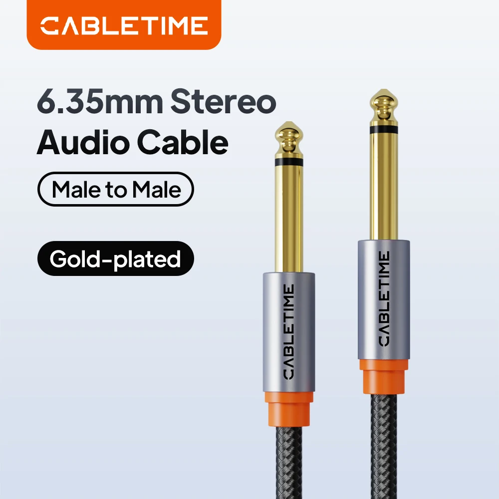 CABLETIME 6,35 mm Audiokabel Aux Stecker auf Stecker Aluminiumgehäuse geflochtene Jacke für Telefon Mikrofon Computer