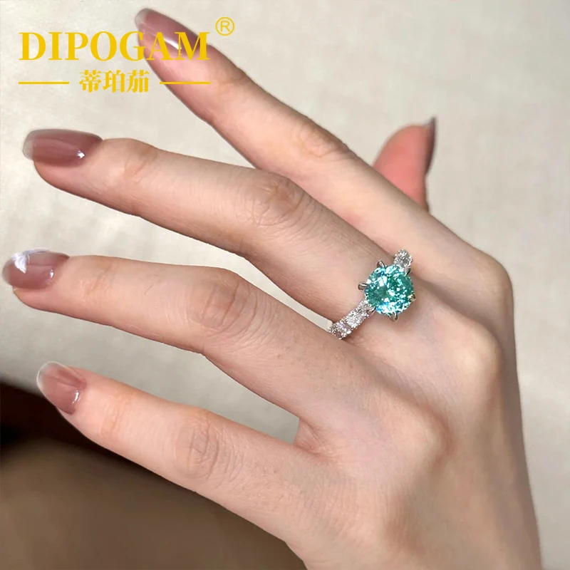 

Кольцо DIPOGAM S925 из чистого серебра с зеленым мятным камнем Параиба, легкое и роскошное, с инкрустацией зелеными бриллиантами, свадебное кольцо, женское кольцо