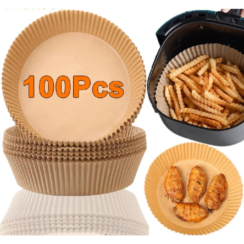 

100Pcs Air Fryer Disposable Paper Non-Stick Airfryer Baking Papers Round Air-Fryer Paper Liners Paper Kitchen Accessories