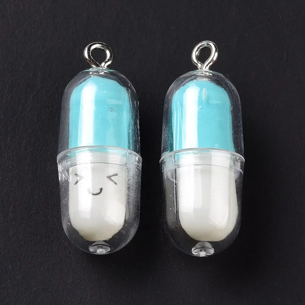 10Pcs Translucent Plastic Pill Pendants Charms with Platinum Tone Iron Loops Light Blue Handmade Pendants for Women Necklace - view 3