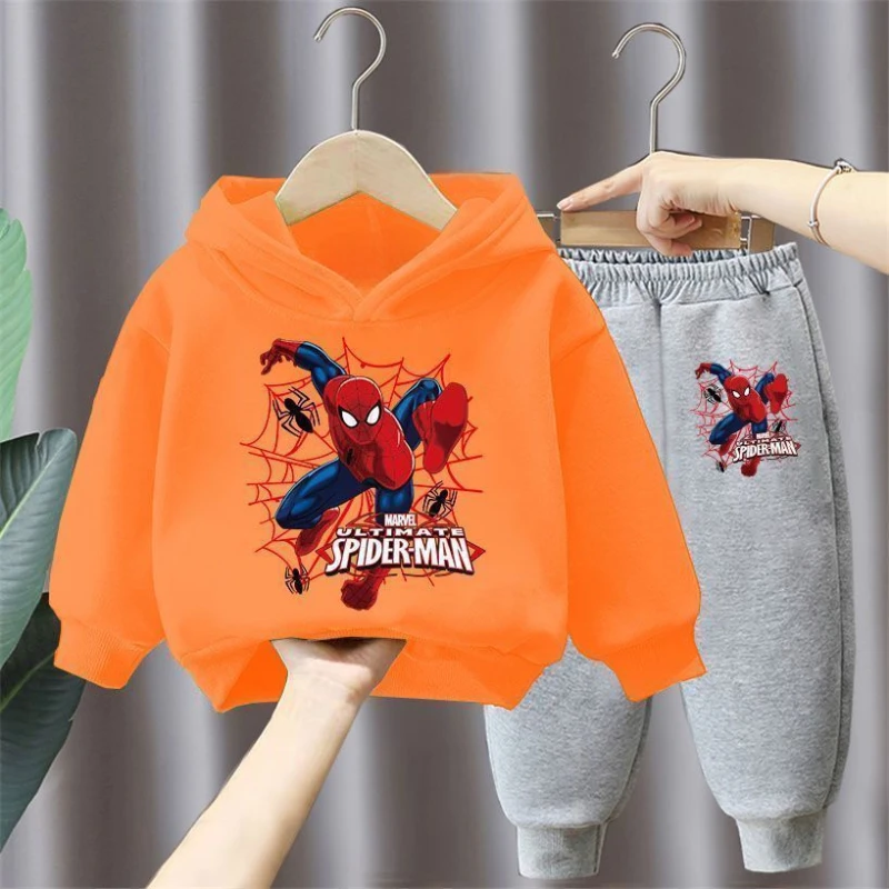 Spring Autumn New Children\'s Clothing Sets Disney Boys Hooded Sweatshirt and Sweatpants 2pcs Spiderman Kids Tracksuit