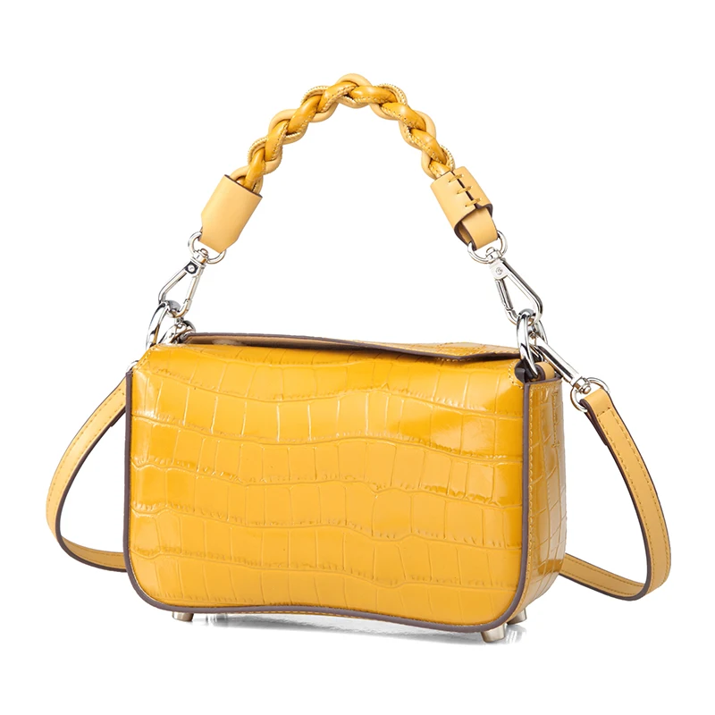 2022 New Chic Ginger Yellow Crocodile Pattern Genuine Cow Leather Mini Crossbody Bag Women Fashion Multifunctional Shoulder Bag