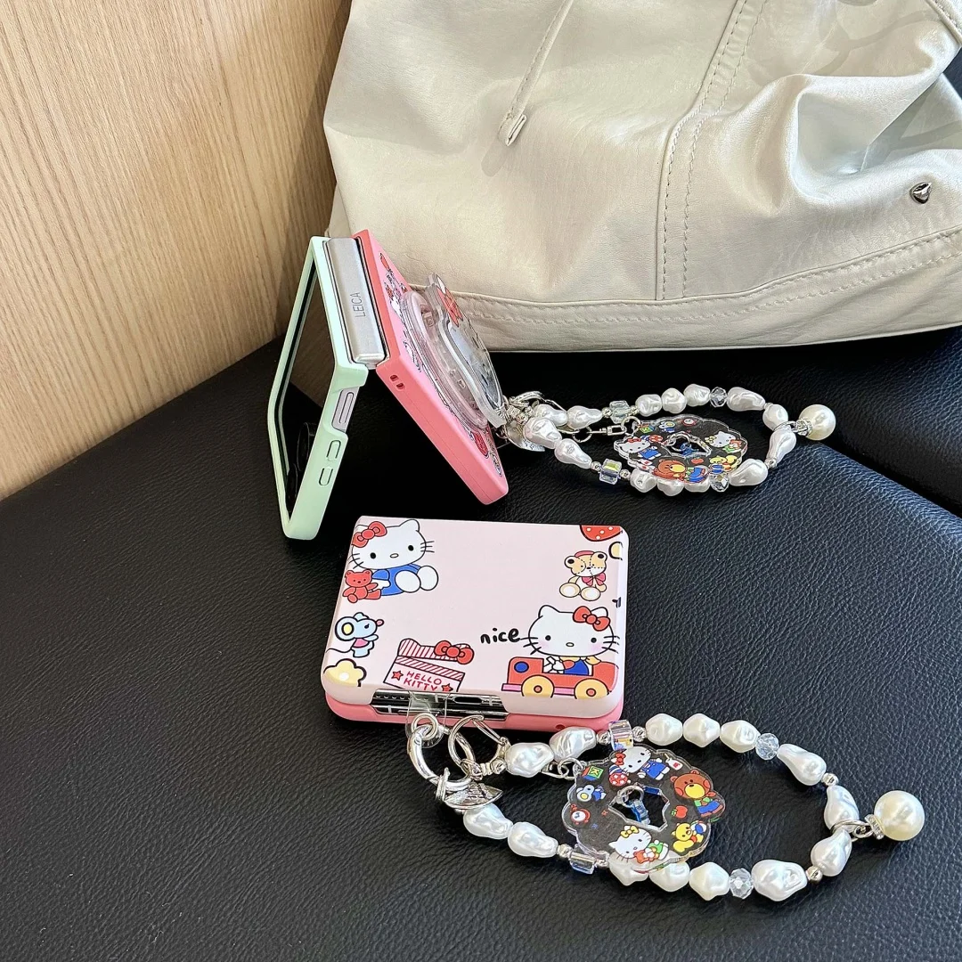 日本韓国風のかわいいハローキティケース、Samsung Galaxy Z Flip 3 4 5 6 7 FE用、耐衝撃、Magsafe対応、磁気ワイヤレス充電カバー