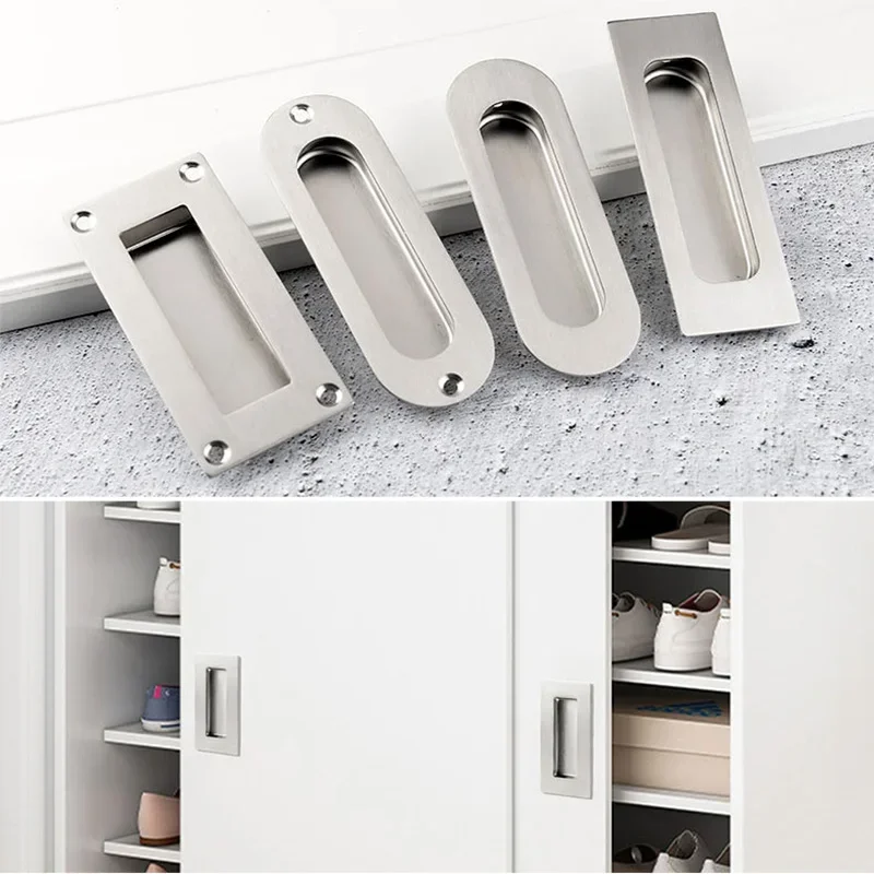 Stainless Steel Hide Embed Handle, Kitchen Sliding Door Knob Cupboard Door Pull Cabinet Drawer Wardrobe Invisible Furniture Pull