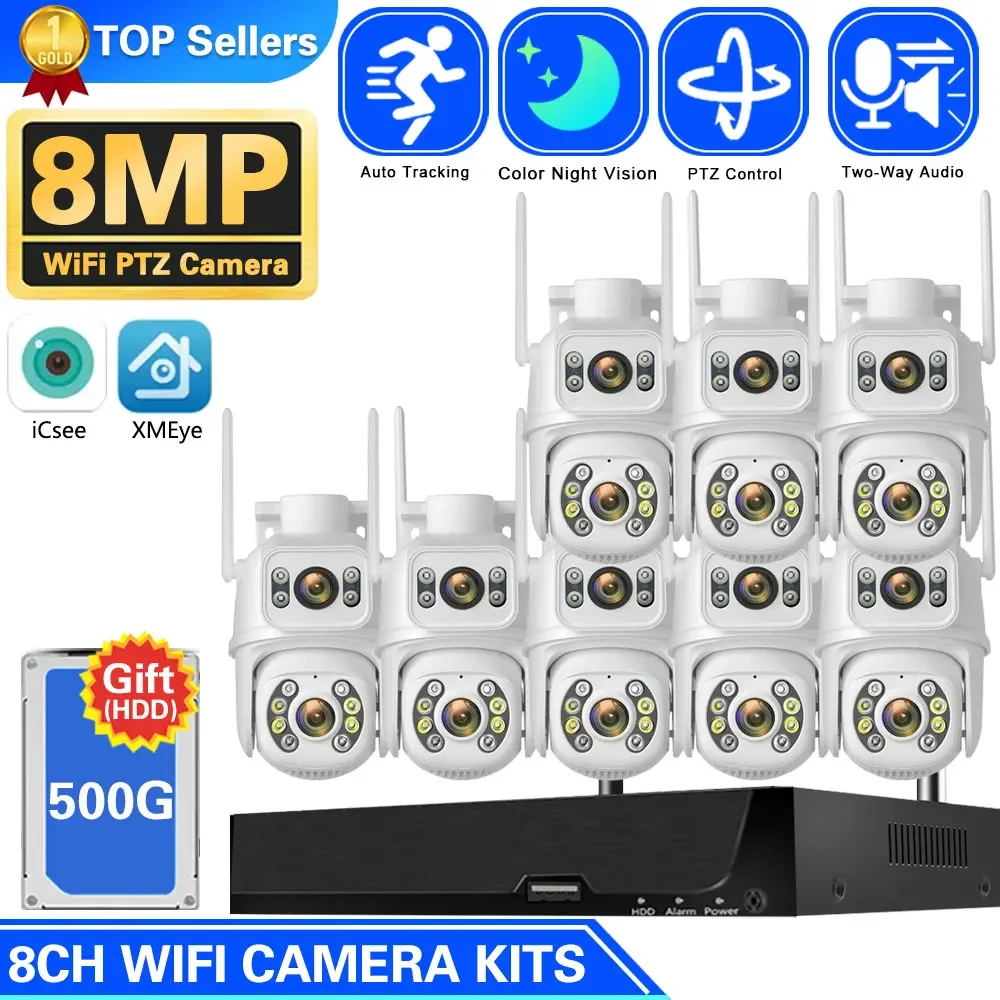 

8MP Wifi Surveillance Cameras System Smart 8CH WiFi NVR 4K 360° Wireless Outdoor Security IP Camera Monitoring Kit Night Vision