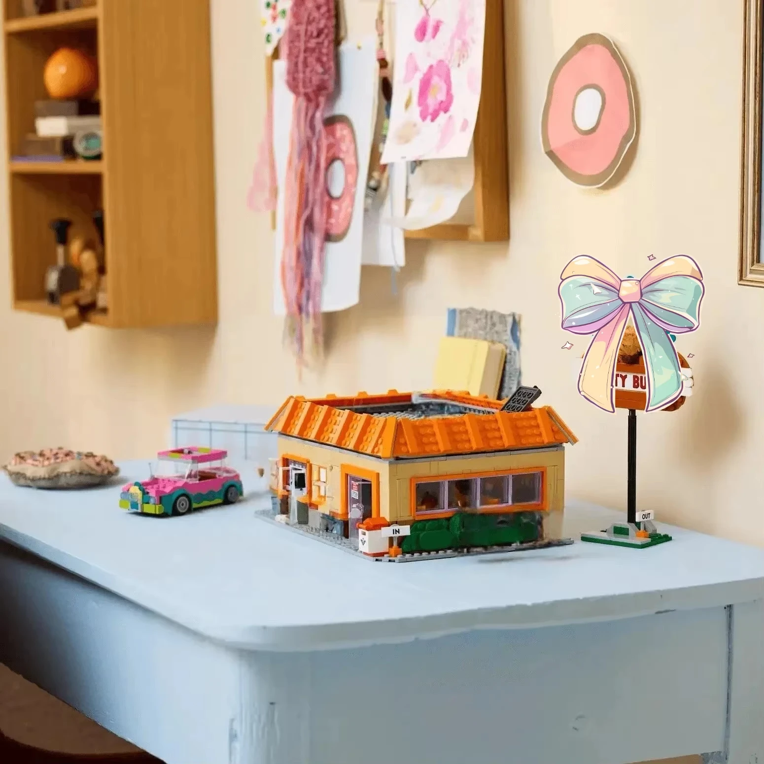 

1635 шт., модель ресторана MOC Burger, вид на улицу города, креативный набор строительных блоков, игрушки, детские рождественские и новогодние подарки