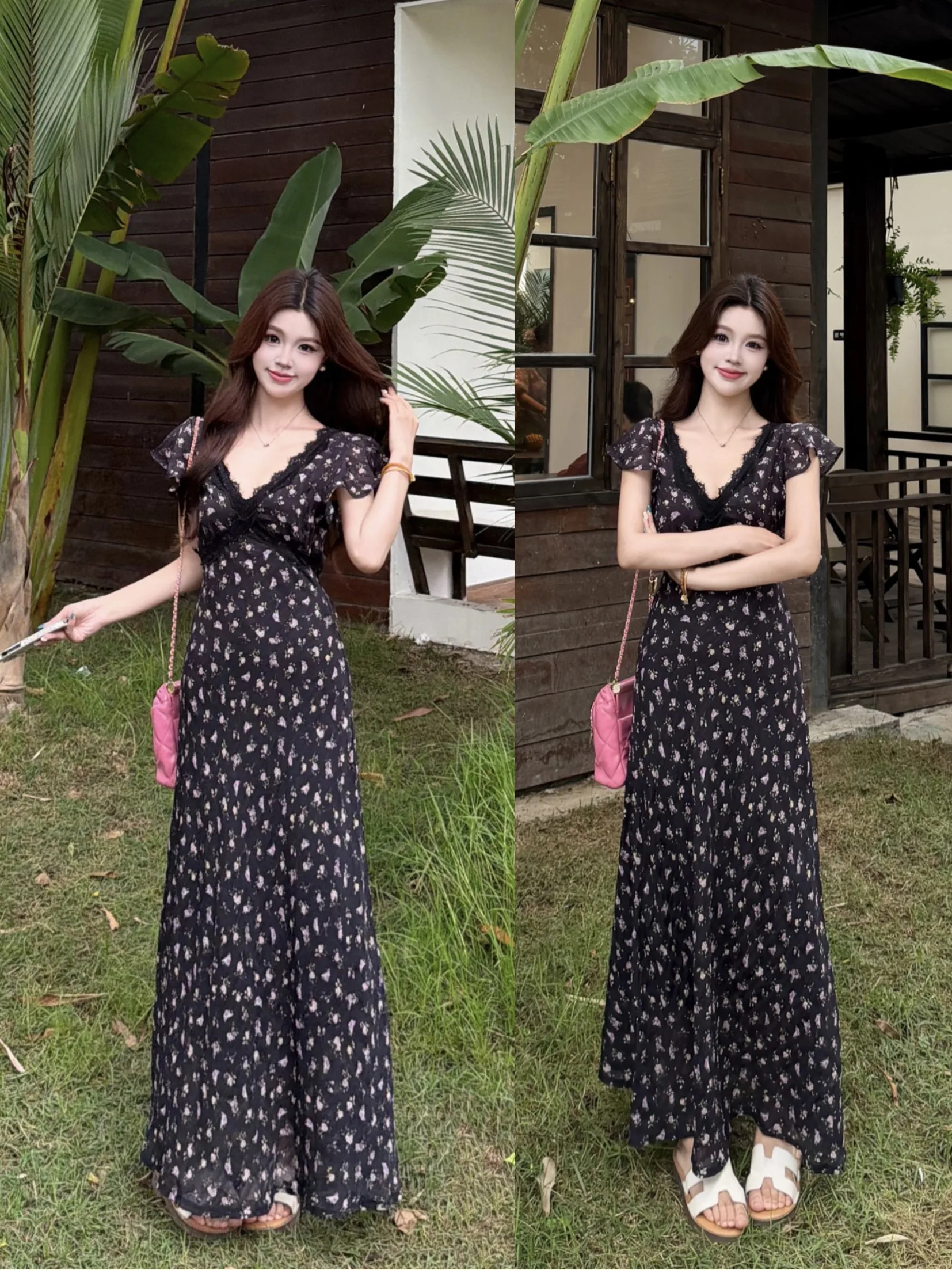 

Elegant plus Size Summer Lace Short Sleeve Floral Print Maxi Dress High Waist A-Line Skirt Breathable Comfortable Holiday Dress