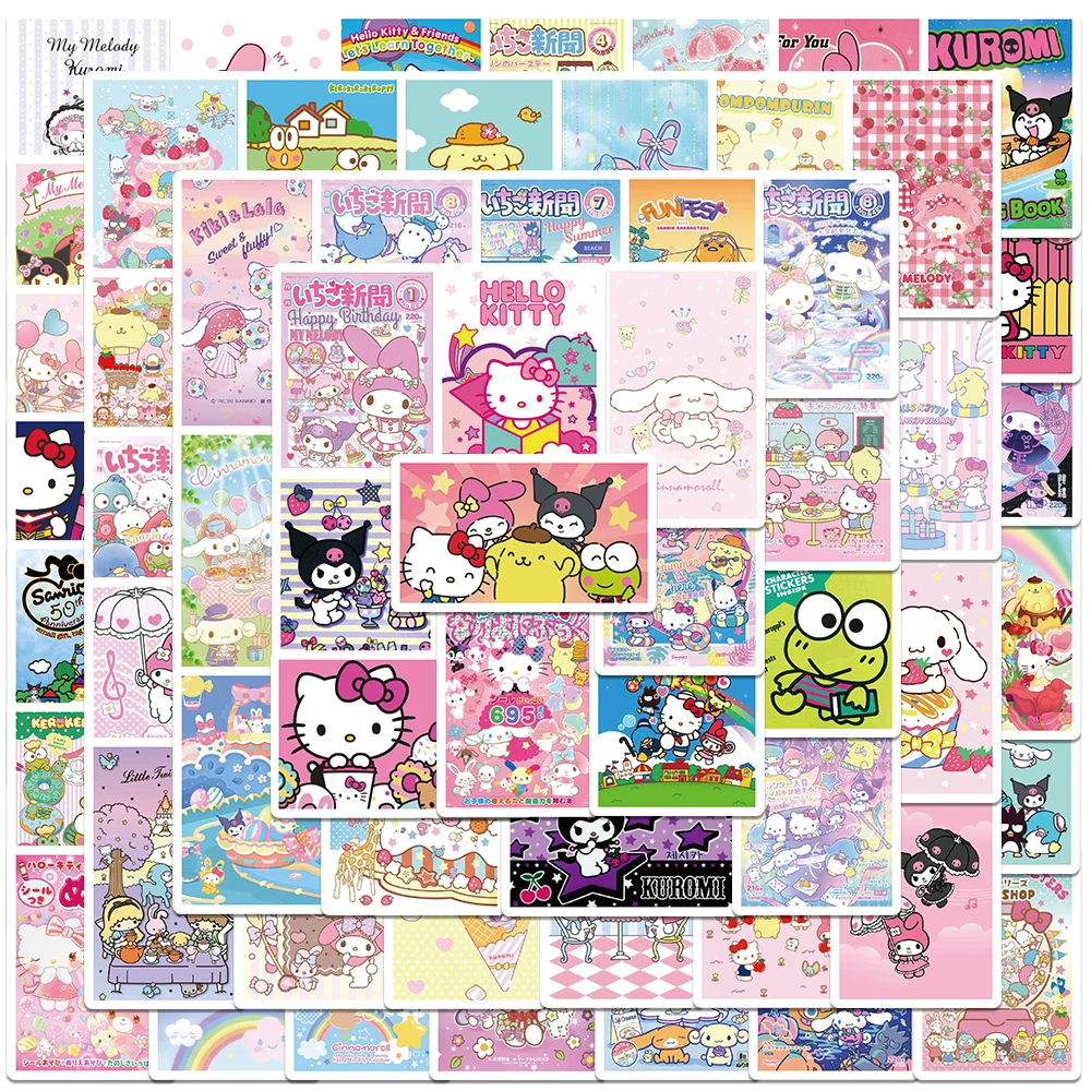 

62/127pcs Sanrio Magazine Cover Mini Poster Stickers Hello Kitty Cinnamoroll Kuromi Melody DIY Laptop Phone Scrapbook Girl Decal