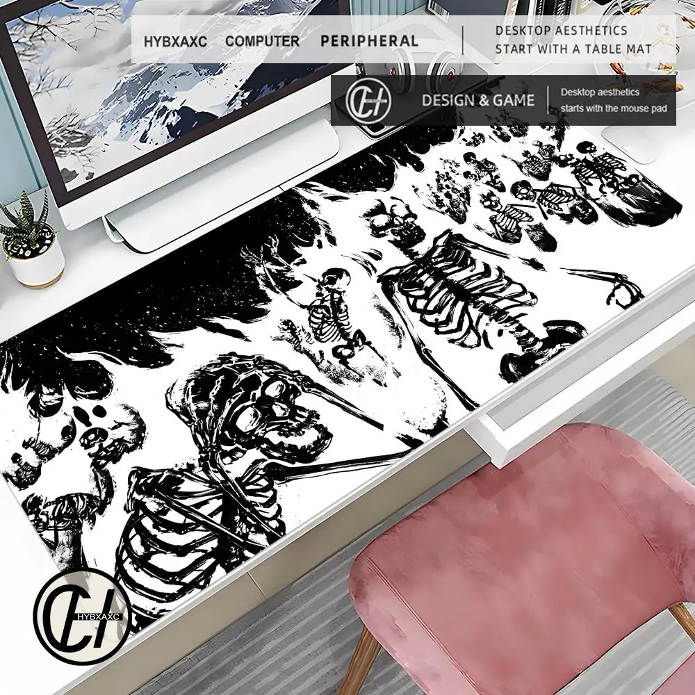 

Black and White Skeleton Mousepad Gamer Custom Desk Mat Scary Skull Desk Mat Anime Table of Office Carpet Gamer Natural Mice Pad