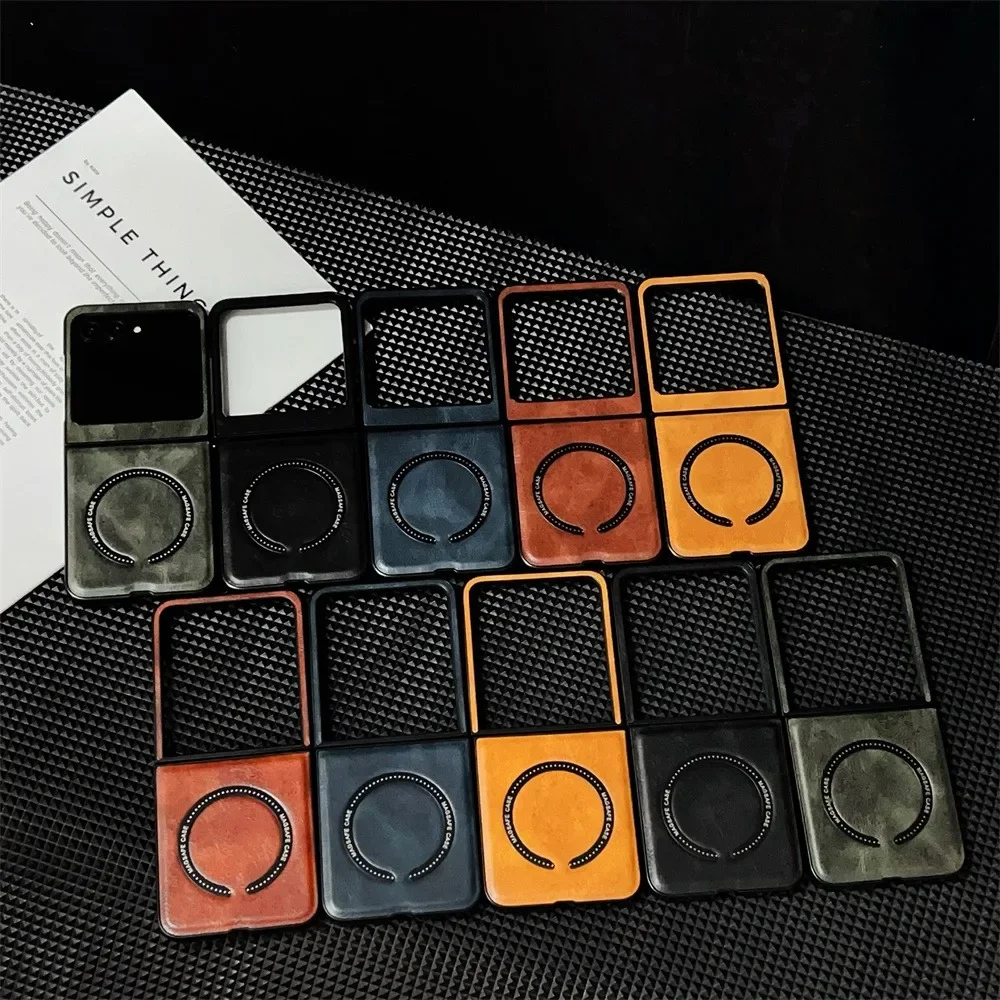 Retro-Leder-Handyhülle für Motorola Razr 60 50 40 Ultra Moto Razr 60 50 40, magnetische Abdeckung, schützend