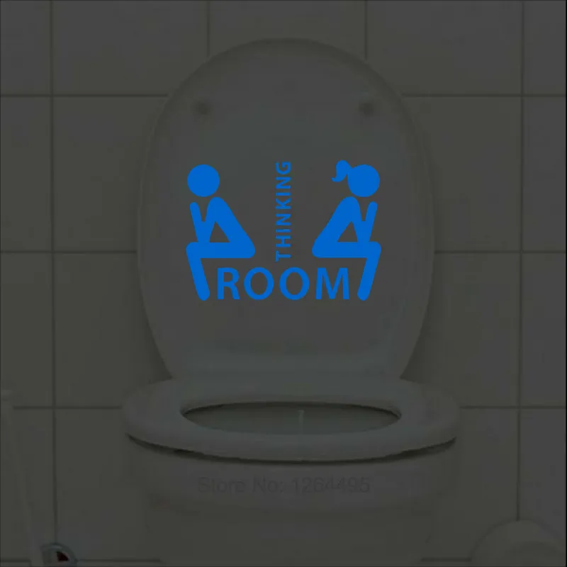 Funny Thinking Room Luminous Toilet Sticker Cartoon Glow in the Dark Bathroom Sticker Washroom WC Wall Decoration Sticker Decal