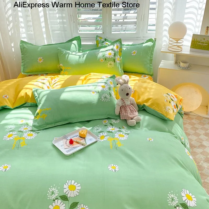 Imagem -06 - Capa de Edredão Xadrez Laranja Lençol Fronhas Gêmeo Completo Duplo Tamanho Conjunto de Cama Floral Decoração para Crianças Meninas Casa