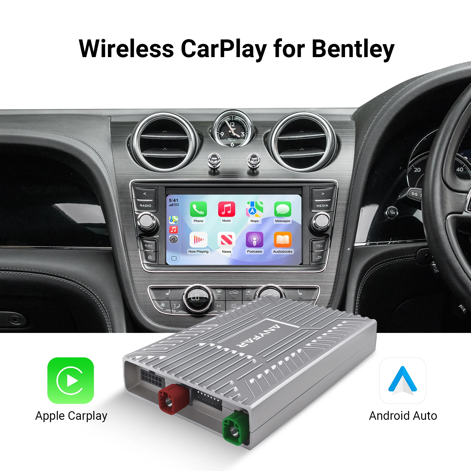 EzoneTronics OEM Screen Upgrade Decoder Box for Bentley Bentayga 2016-2019 CarPlay & Android Auto Retrofit Kit