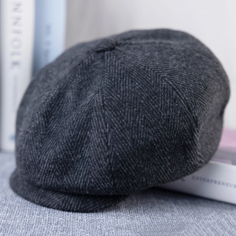 

Осенне-зимние шапки газетчика в стиле ретро с узором «елочка», универсальная британская шляпа газетчика, мужской и женский берет, шляпа художника Боина, передняя шляпа B-56