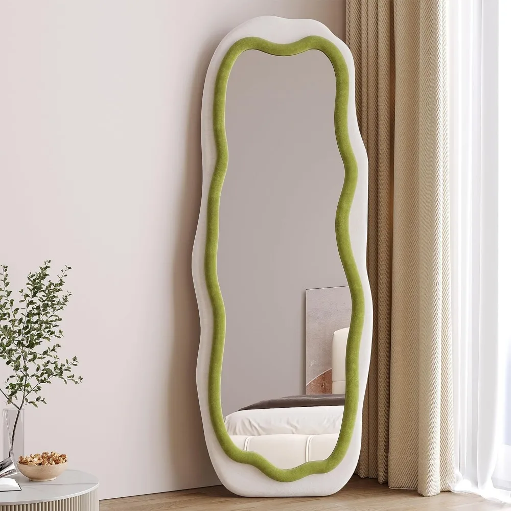Full Body Spiegel, Wandspiegel Met Flens Omwikkeld Houten Frame, Vloerspiegel Geschikt Voor Kleedkamer/Slaapkamer/Woonkamer