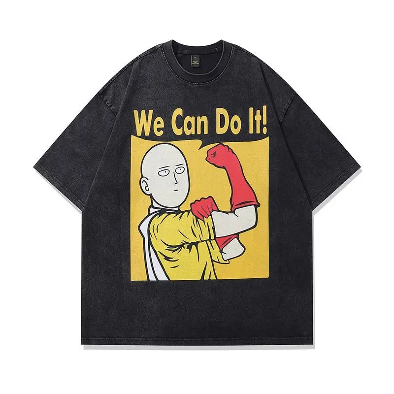 

TKPA Harajuku Street Hiphop Spoof Cartoon Print Washed Old Short-sleeved T-shirt Men's and Women's Retro Trendy Tee