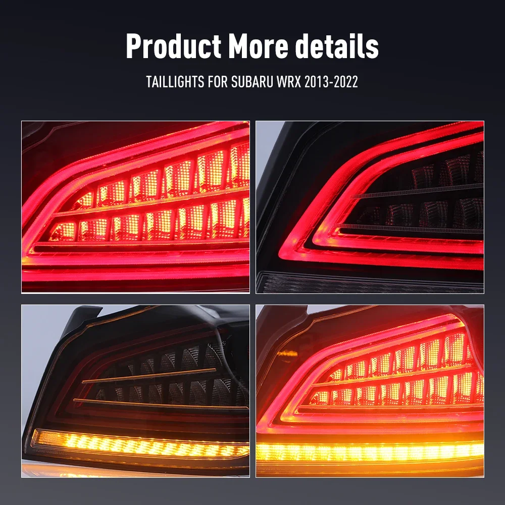 زوج من أضواء خلفية LED لسوبارو WRX 2013-2022 DRL عكس الفرامل إشارة دوران سيارة الخلفية الذيل ضوء الجمعية التوصيل والتشغيل