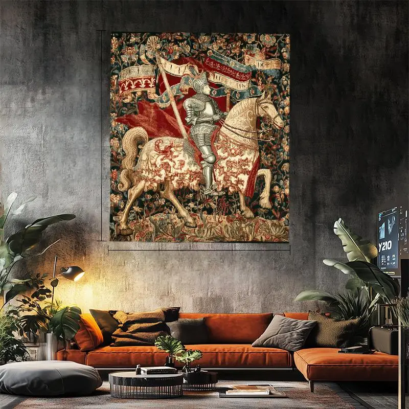 VIKAMA غرفة نسيج عتيقة لفارس القرون الوسطى، فناء، نسيج ديكور داخلي/خارجي، نسيج حائط سهل التعليق #4