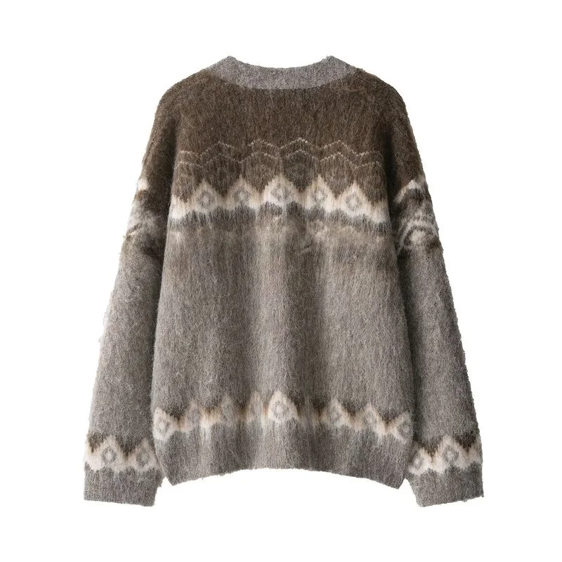 Fall 2025 New Women's Faion V-ne Color Rubbing Effect Knitted Knitwear Long Sve Button Cardigan European Sle Outerwear