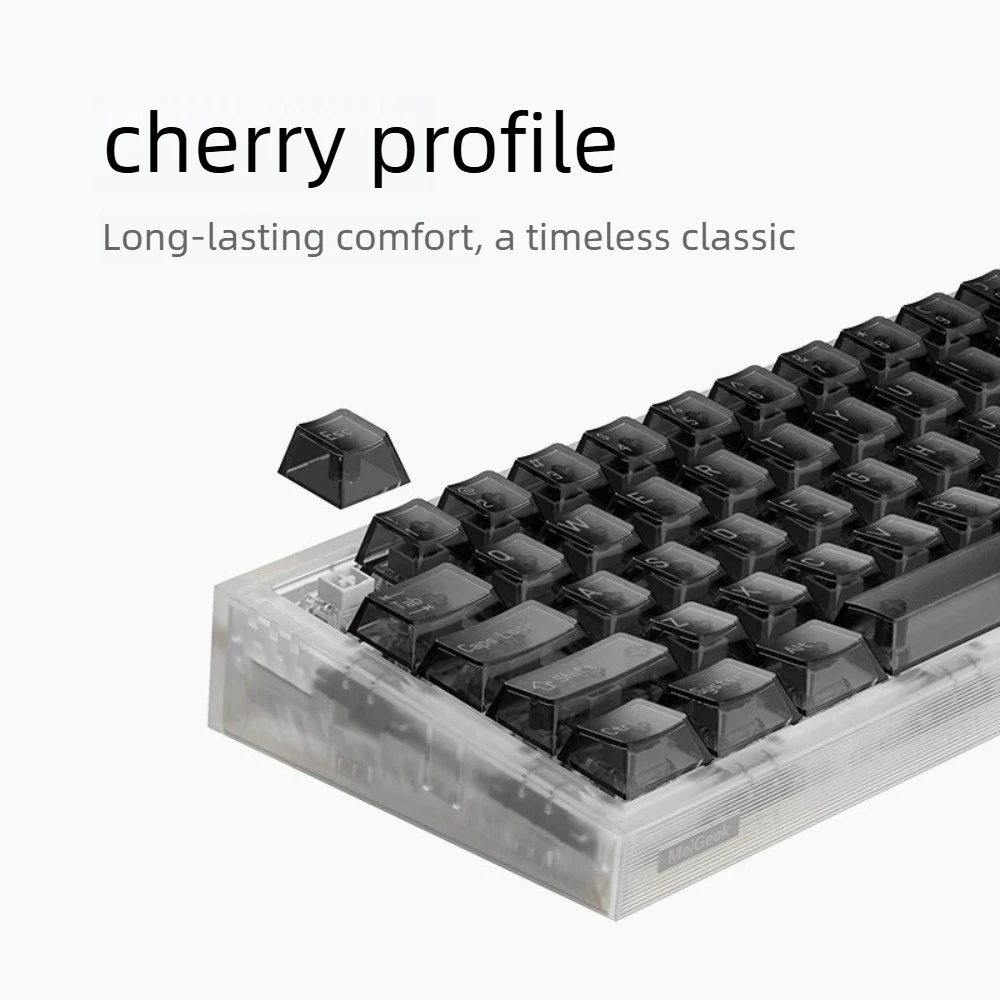 For MELGEEK VIVA63 Black Transparent Keycaps Set Cherry Profile Matte PC Applicable to Mechanical Keyboard Accessories 64keys