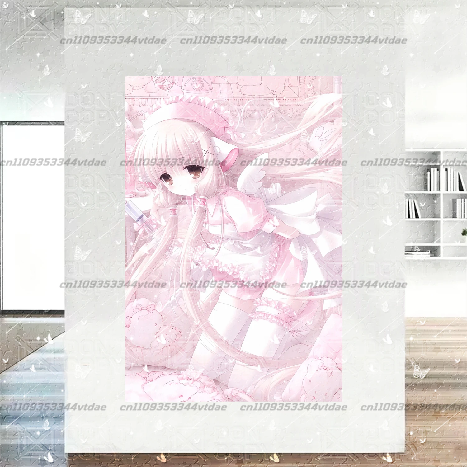 Chii Chobits Tapestry Vertical Pink Nurse Maid Angel Wings Anime Wall Hanging Teens Bedroom Dorm Background Cloth