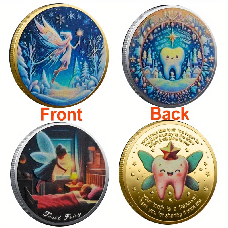 1pc Tooth Fairy Teeth Commemorative Coin Teeth Change Collectible Coin Medal Gifts for Kids Lucky Challenge Coin Party Gifts