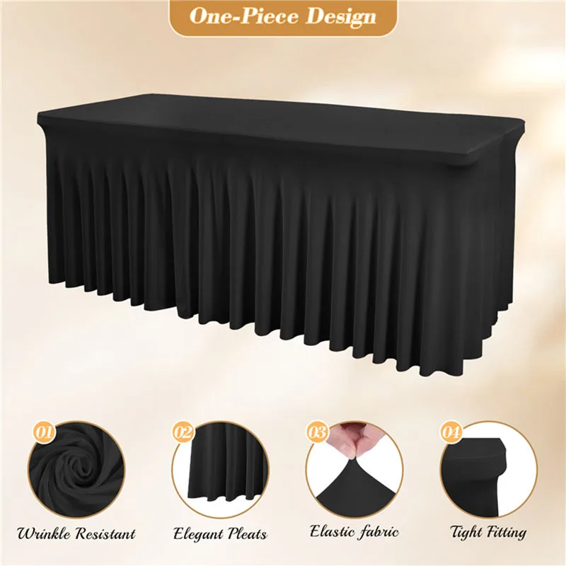 Spandex Rectangle Table Skirts 6ft Fitted Table Cover Wrinkle Resistant Cloth for Hotel Wedding Anniversary Party Decoration