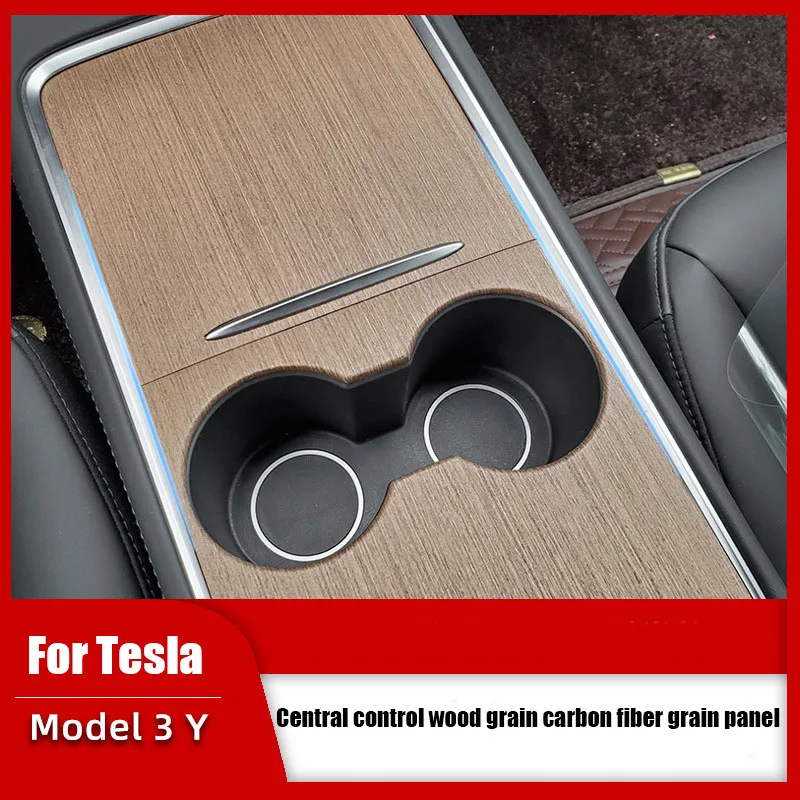 Per Tesla Model 3 Y 2021-2023 Center Console Panel Sticker Wood Grain Film Carbon Central Control Cover accessori interni per auto