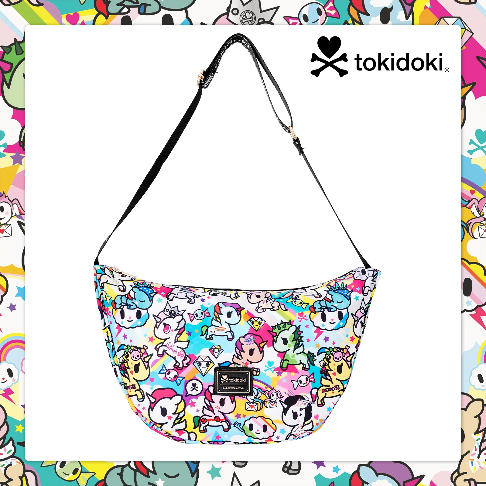 

Official tokidoki Unicorno Hobo Bag for Women - tokidoki Crossbody Bag Adjustable Strap Nylon Cartoon Geometric Print Purse