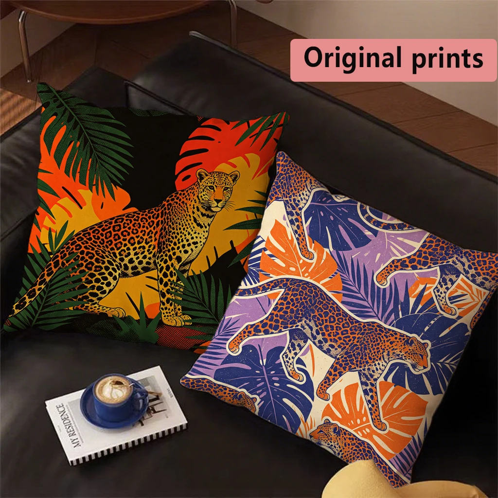 Leopard Tropical Cushion Covers Pattern Cushion Cover Suitable for Sofa Bedroom Car Pillow Cover