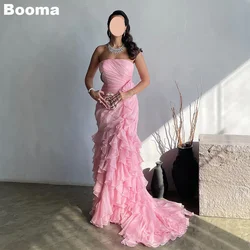 Booma Elegant Mermaid Evening Dresses Strapless Ruffles Formal Occasion Gowns for Women Sweep Train Party Prom Dresses