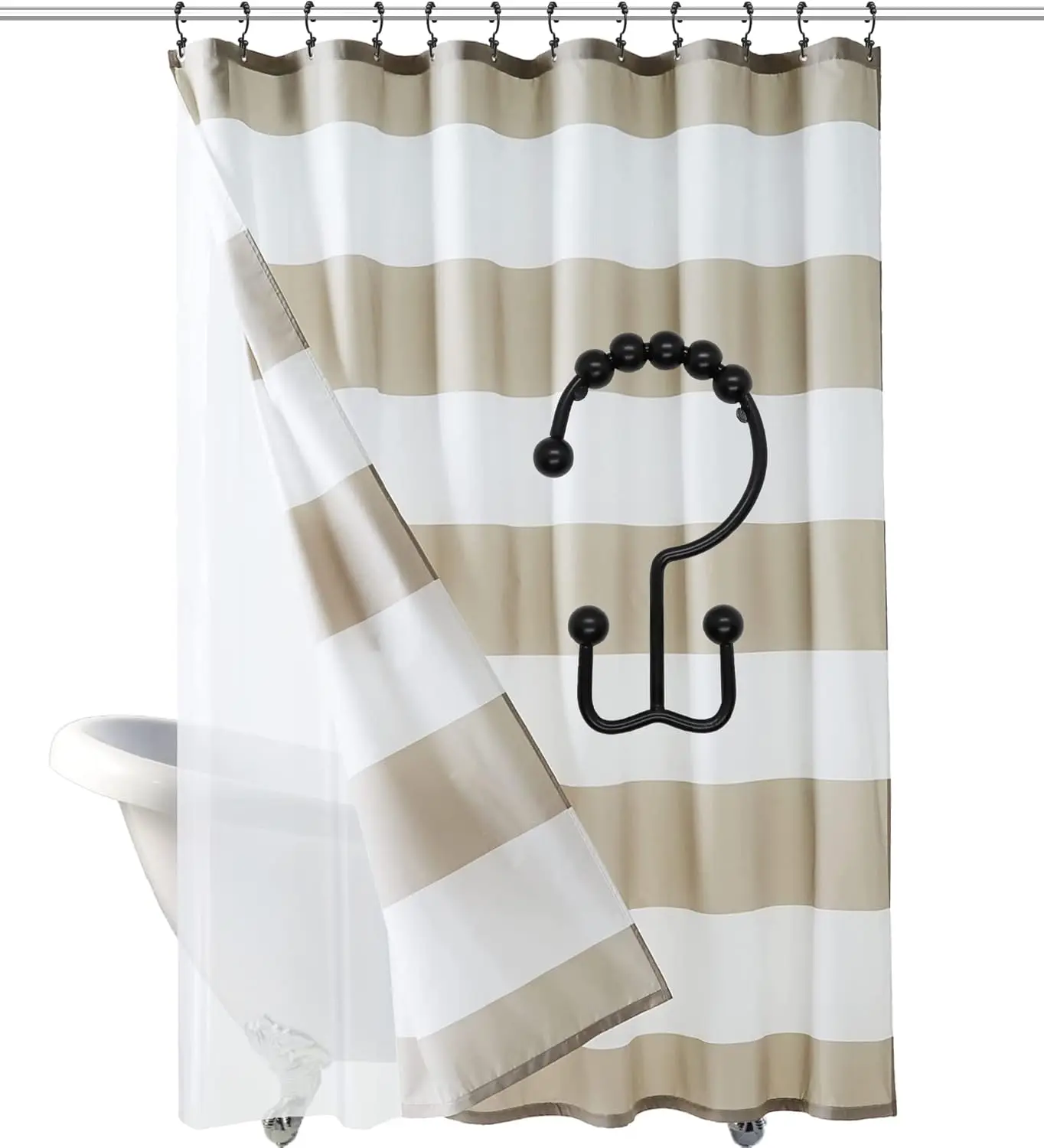 Shower curtain hook, sturdy stainless steel double-sided shower hook, bathroom ring, shower curtain rod, matte black，4-piece set view 6