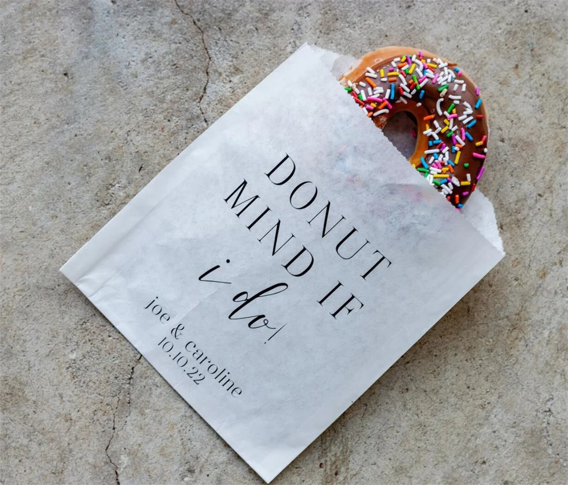 50 Donut Favor Bags - Wedding Favor Bags, Donut Mind If I Do, Wedding Donuts, Rehearsal Dinner, Engagement Party, Bridal Shower