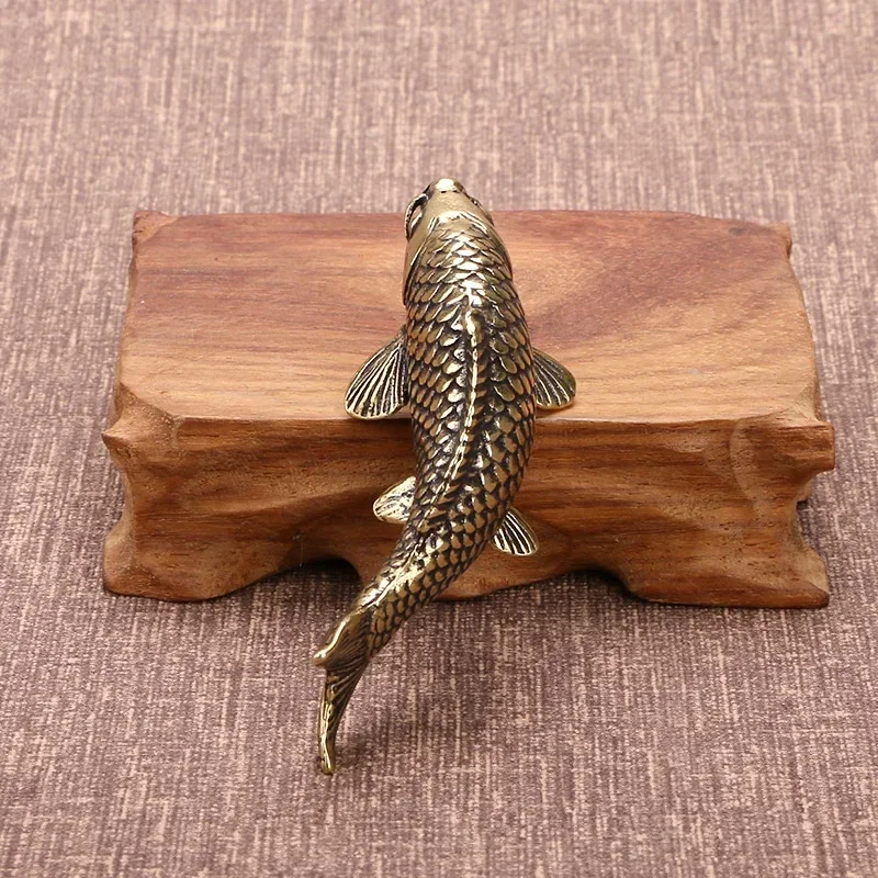 New Brass Fish Statue Miniature Model Simulation Carp Tea Pet Antique Feng Shui Desktop Ornament Home Decoration Accessories