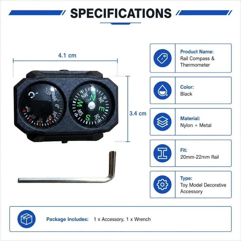 Universal 20‑22MM Rail Hobby Model Accessory Nylon Integrated Compass Thermometer Ornament with Hex Key