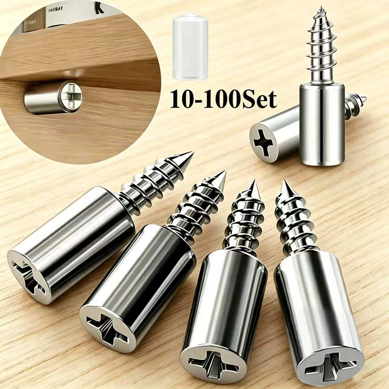 10-100Pcs Laminate Support Self‑Tapping Screw Pegs with Anti‑Slip Sleeve Cross Screw Holder for DIY Cabinet Wardrobe Partition