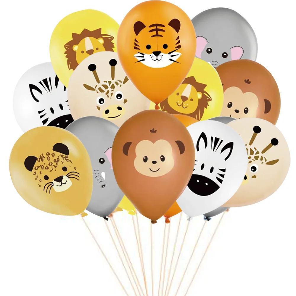 10pcs Carton Animal Monkey/Tiger/Giraffe Pattern Balloons for Jungle Wild Safari Birthday Party Decoration Forest Party Supplies