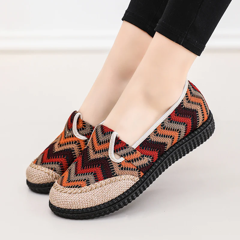 2023 Women Shoes Fly Woven Mesh Surface Painted Elements Featuring Vulcanize Shoes Comfortable Wear-resistant Soles Flats Shoes