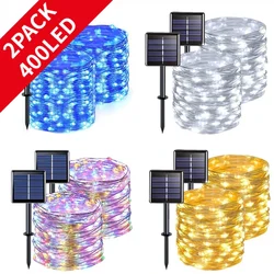 Paquete de 1 ~ 2 luces de hadas solares 400/300/200/100/50LED luces de cadena alimentadas por energía Solar al aire libre impermeable Navidad alambre de cobre luz centelleante