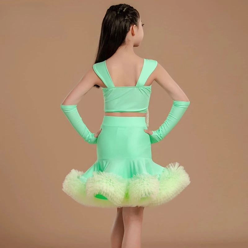 customized Latin dance dress women's top lace skirt children's Latin performance training suit set ballroom dress standard