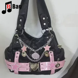 Borsa da donna retrò Y2K PINK star grande capacità Gothic Harajuku design tote punk lazy wanding crossbody bag borsa a tracolla