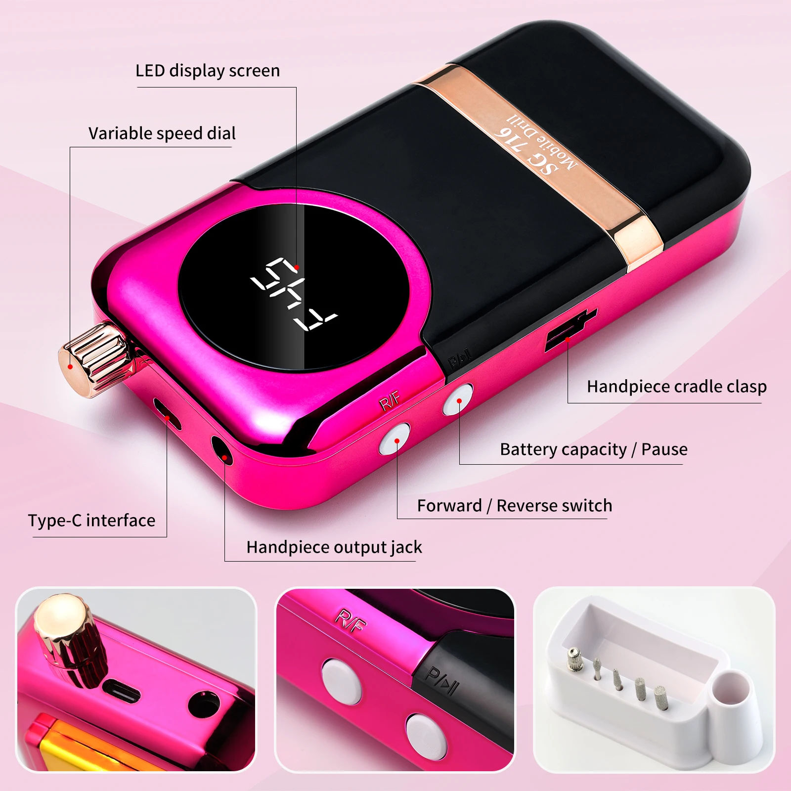 プロのネイルドリルマシンキット充電式 45000RPM 電気ネイルサンダーファイルマニキュアジェルポリッシュ削除研削用